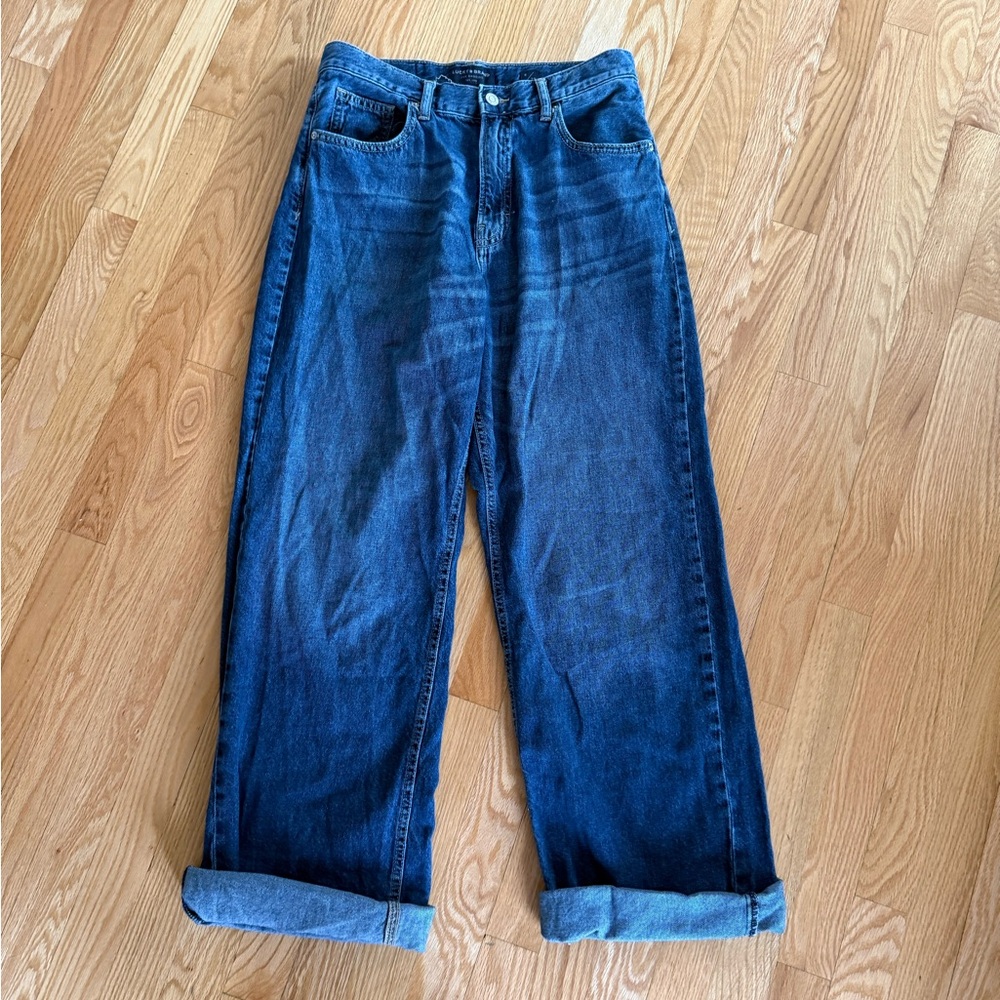 Lucky Brand Women's Straight Wide Leg Jeans High Rise in Deep Indigo Wash